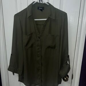 Mossimo Olive Green Button-Up Blouse